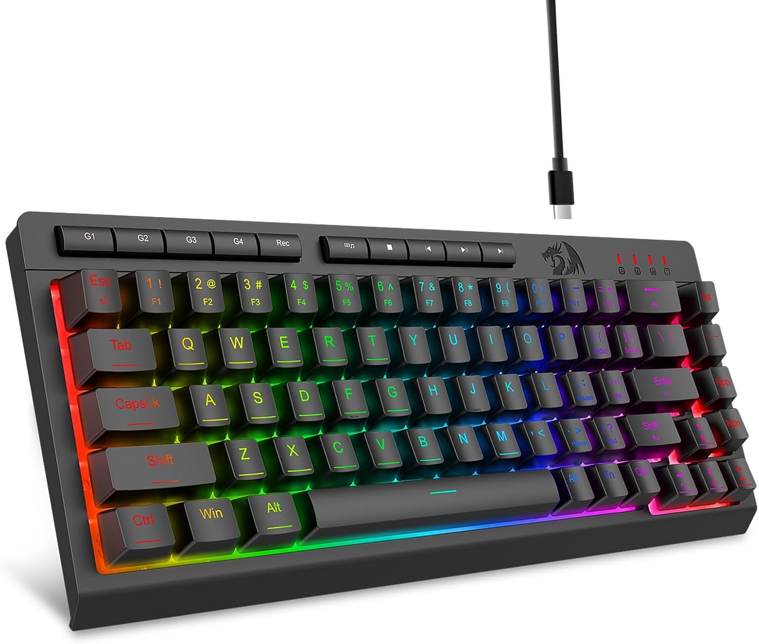 Svart K519 Wired Gaming RGB bakgrunnsbelyst tastatur